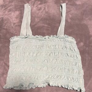 American Eagle Outfitters Cream Smocked Ruffled Tank Top